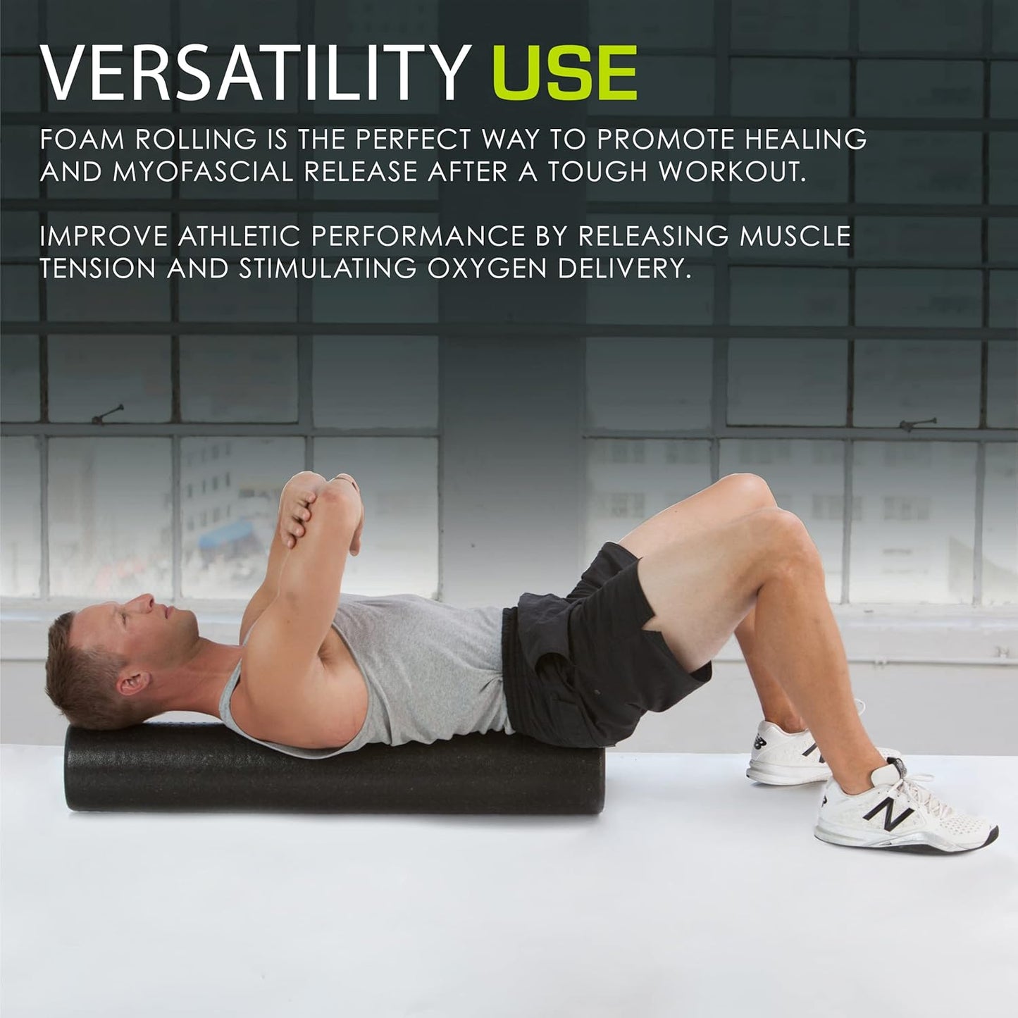 ProsourceFit High Density Foam Rollers 12 - inches Long, Firm Full Body Athletic Massage Tool for Back Stretching, Yoga, Pilates, Post Workout Muscle Recuperation, Black/Green