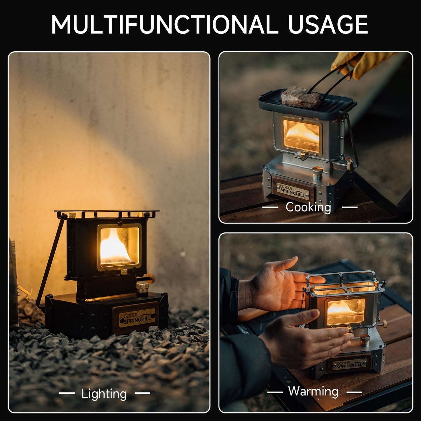 GOOUT SPRINGHILL Camping Oil Lantern Emergency Oil Lamp with Handle for Outdoor Lighting Warming Portable Stove for Cooking Black