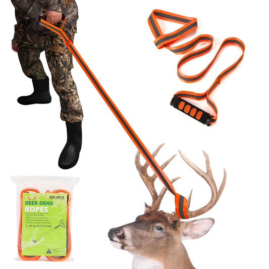 GearOZ Deer Drag Ropes with Harness, 2PCS Durable Deer Hunting Pull Strap 76" Reflective Orange Strap with Sturdy Handle, Easy to Use Deer Hunting Gift for Hunter/Men, Ideal Hunting Gear Accessories