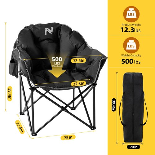 NAIZEA Heated Camping Chair, Oversized Heated Folding Outdoor Chair for Adults with 3 Heat Levels, Portable Foldable Patio Lounge Chair for Sports Outdoors Camp, Battery NOT Included
