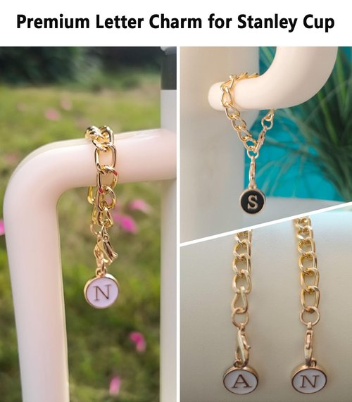 EAYOK Stanley Cup Charms for Handle, 2PCS Letter Charms Accessories Initial Name ID Personalized Identification Stanley Handle Charm, Stanley Initial Letter Chain Keychain Charm for Stanley Tumbler