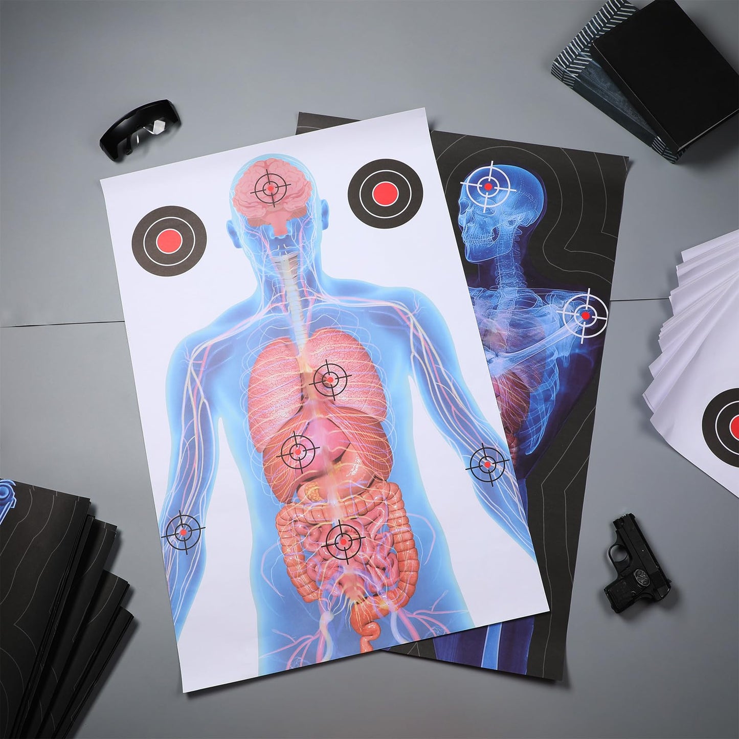 Hollowfly 50 Pack 23 x 35 Inch Shooting Range Targets Anatomical Paper Silhouette Paper Shooting Targets Human Silhouette Targeting X-Ray Skeleton Designs Anatomical for Practice