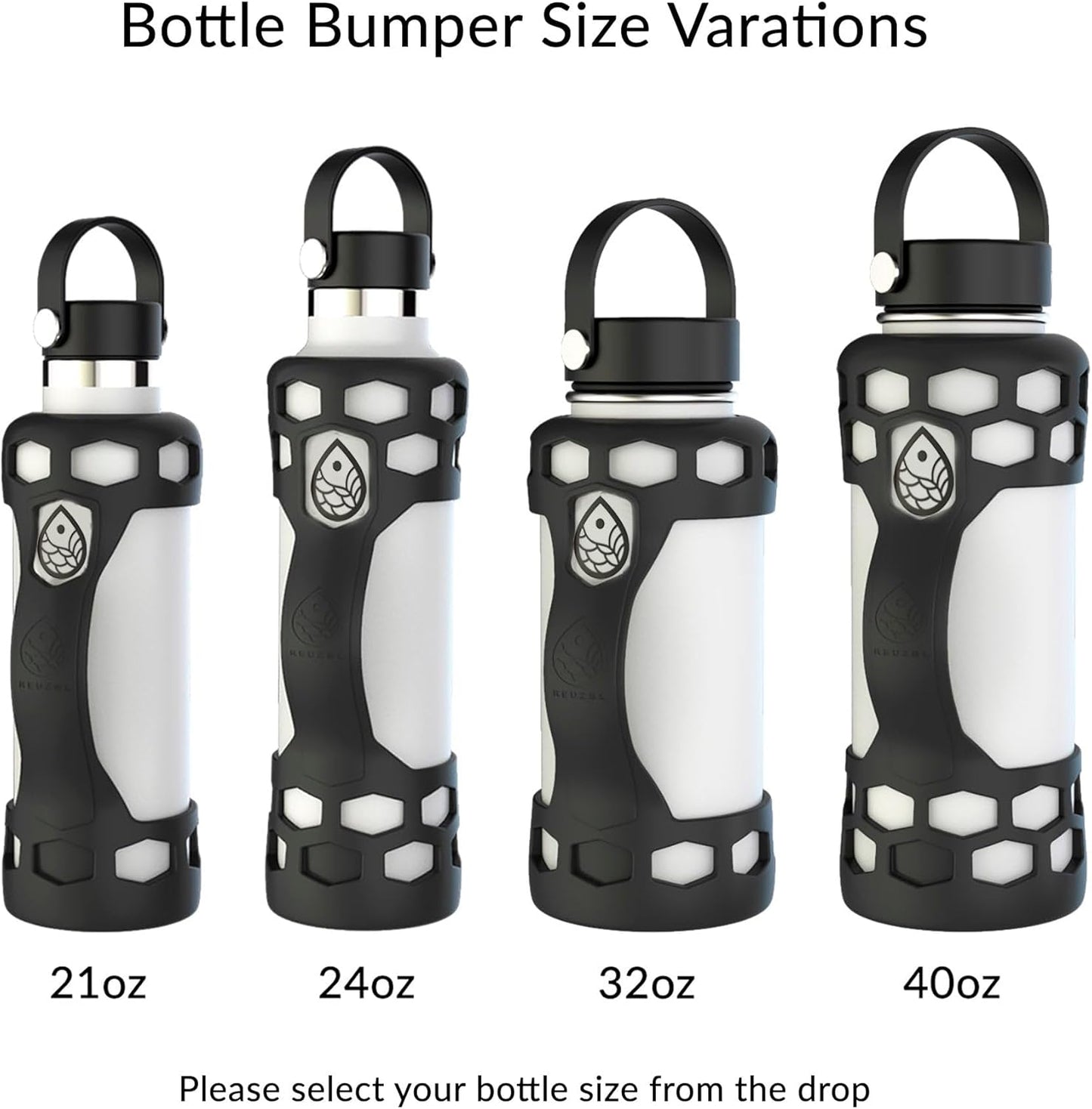 REUZBL Silicone Boot Sleeve Protector with Handle – Compatible with Hydro Flask 40oz, 32oz, 24oz, 21oz – Protective Bottle Bumper for Stainless Steel Water Bottles