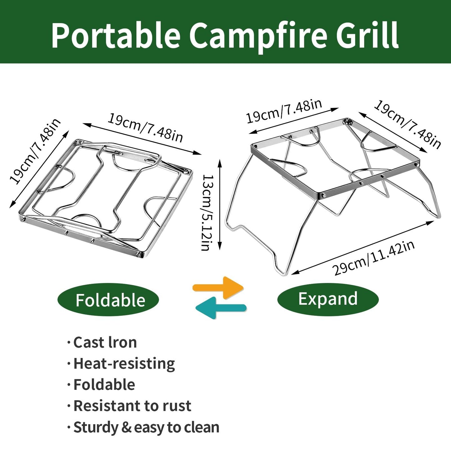 Jekero Portable Folding Camping Campfire Grill Pot Rack Cast Iron over Fire Split Stoves 7.48x7.48x5.12 inch