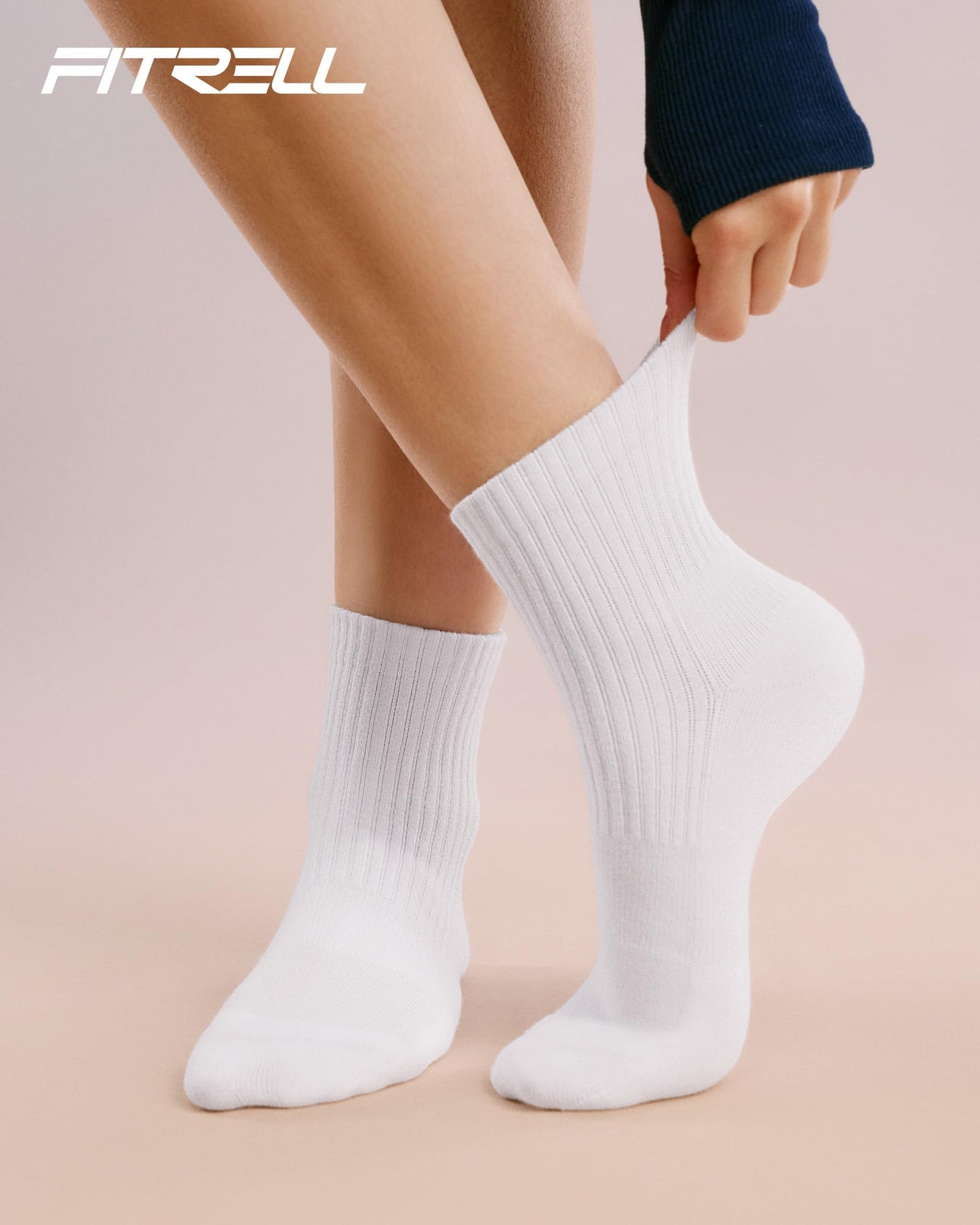 FITRELL Mini Crew Active Ankle Socks – Cushioned Running Thick Athletic Socks with Support for Women and Men 5-6 Pairs, 5 Pairs White, Medium