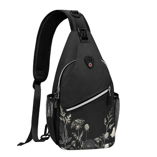 MOSISO Crossbody Sling Backpack, Portable Travel Hiking Daypack Chest Sling Bag Casual Daypack One Strap Chest Backpack for Women Men Outdoor Hiking Travel, Retro Flower