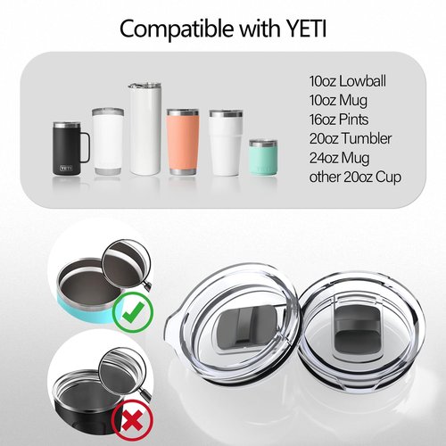 20 oz Tumbler Lid, MagSlider Lids Replacement for Yeti 20oz Tumbler,10/24 oz Mug and 10 oz Lowball, 2 Pack Travel Spill Proof Cup Lids for Ozark Trail, Old Style Rtic, BPA Free