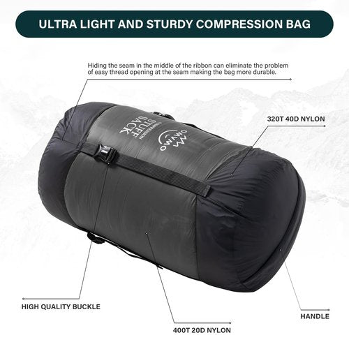 OMVMO Sleeping Bag Stuff Sack, 11L/18L/30L/45L/52L Water-Resistant Compression Sack,Anti-Tear Ultra Light Nylon Storage Bag，Black/Yellow/Orange/Dark Blue/Dark Green/Sky Blue (Black, L/32L)
