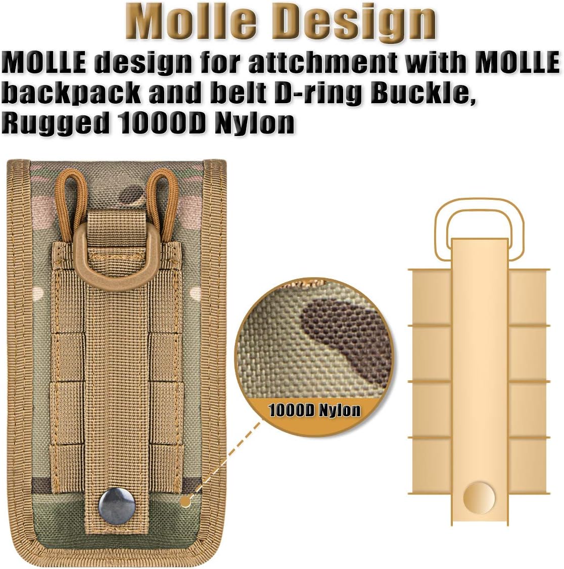 IronSeals Tactical Phone Pouch Compact Molle Belt Waist Pack for iPhone 15 Pro Max/15 Plus/15 Pro/14 Pro Max/14 Plus/13 Pro Max/13 Pro/13/12 Pro Max, Size L
