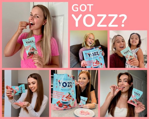Yozz Probiotic Freeze Dried Yogurt Snack with Real Strawberries - No Sugar Added - 1 Billion CFU per Serving - 10 Individual Packs - For Adults, Babies, and Toddlers - Tastes Wow