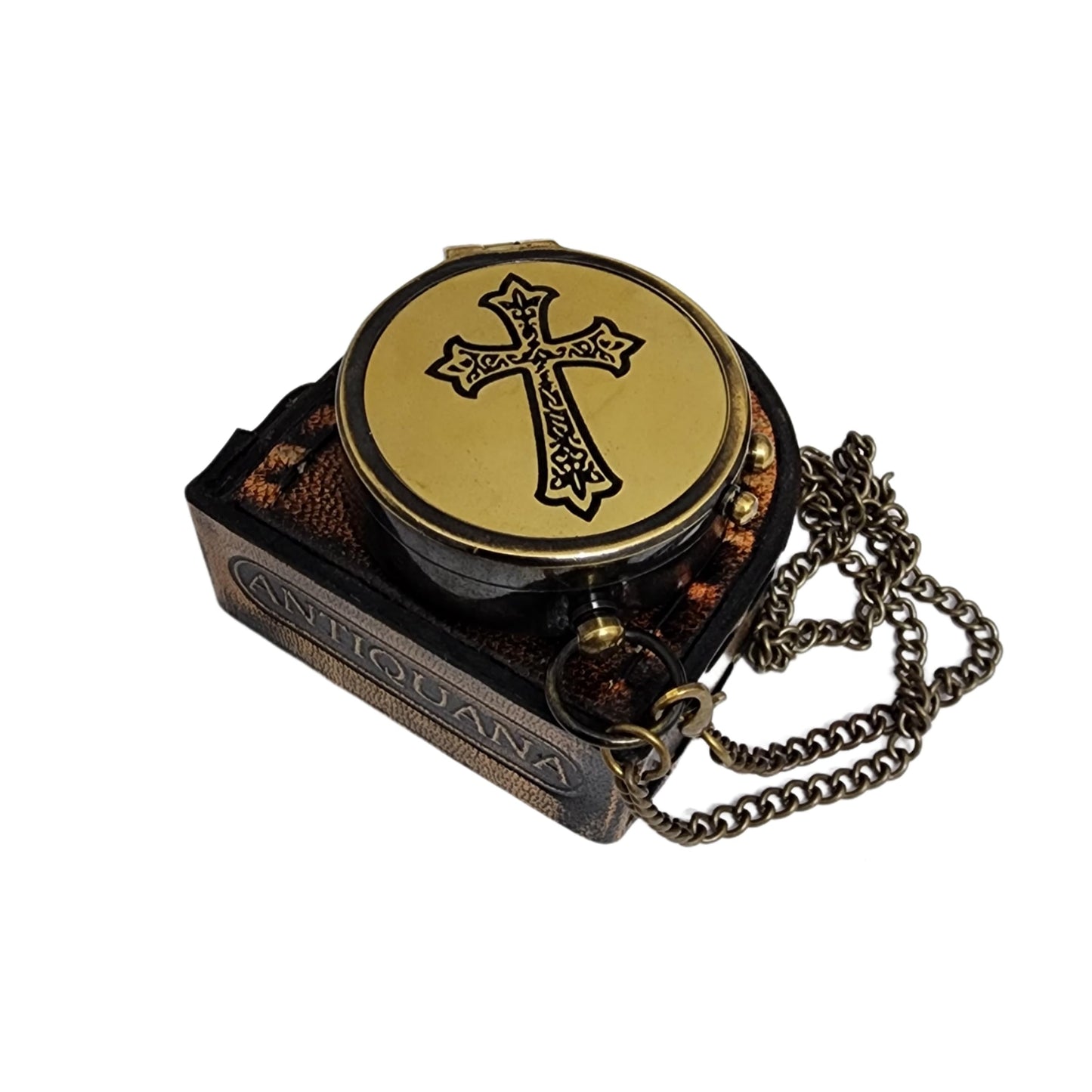 ANTIQUANA Trust in The Lord Engraved Compass with Authentic Leather Case Brass Compass Directional Compass, Baptism Gifts for Boys & Girls, First Communion (May Your Faith withLeather case)