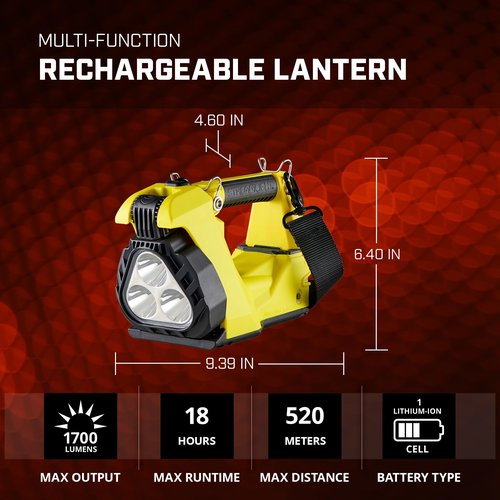 Streamlight 44371 Vulcan Clutch 1700-Lumen Rechargeable Multi-Function Lantern with 120V/100V AC/12V DC, Includes Heavy Duty Shoulder Strap, Yellow