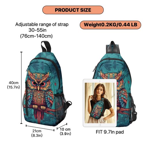 Yamegoun Owl Sling Bag Travel Crossbody Backpack One Shoulder Pack Hiking chest Daypack for Women Waterproof Adjustable Lightweight Outdoor Workout
