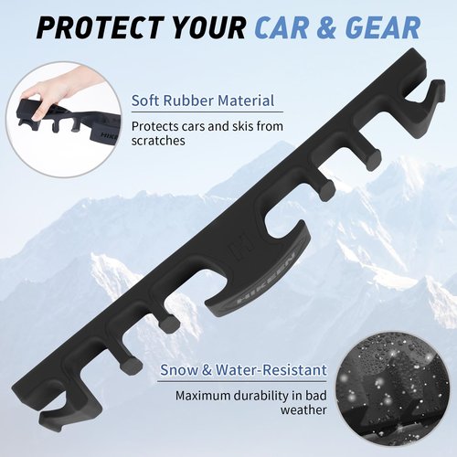 Hikeen Magnetic Ski Snowboard Vehicle Mount,Holders to Prevent Ski Snowboard and Ski Pole from Tipping Over | Vehicle Paint Protection | Holds Up to 4 Pairs Skis or 2 Snowboards,2 Ski Poles