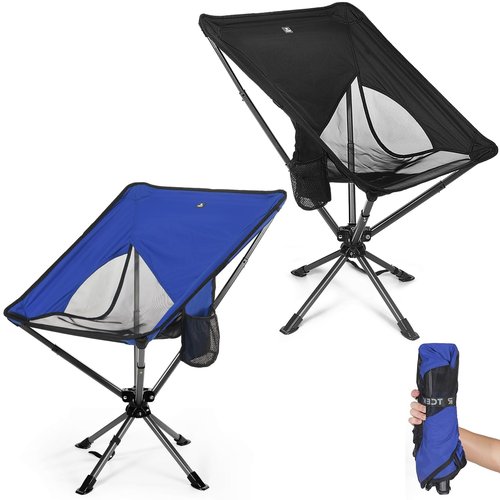 TCEK Swivel Portable Chair - Small Compact Folding Chair for Adult Travel - Supports 300 Lbs - Ideal for Outdoor Adventures - 1 Black + 1 Blue