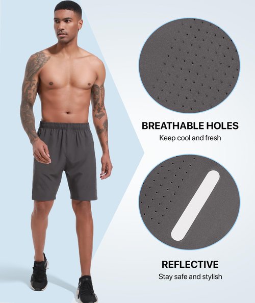UUMIAER Men's Gym Shorts 7 inch Athletic Short Quick Dry Running Shorts Lightweight Workout Short with Pockets Grey