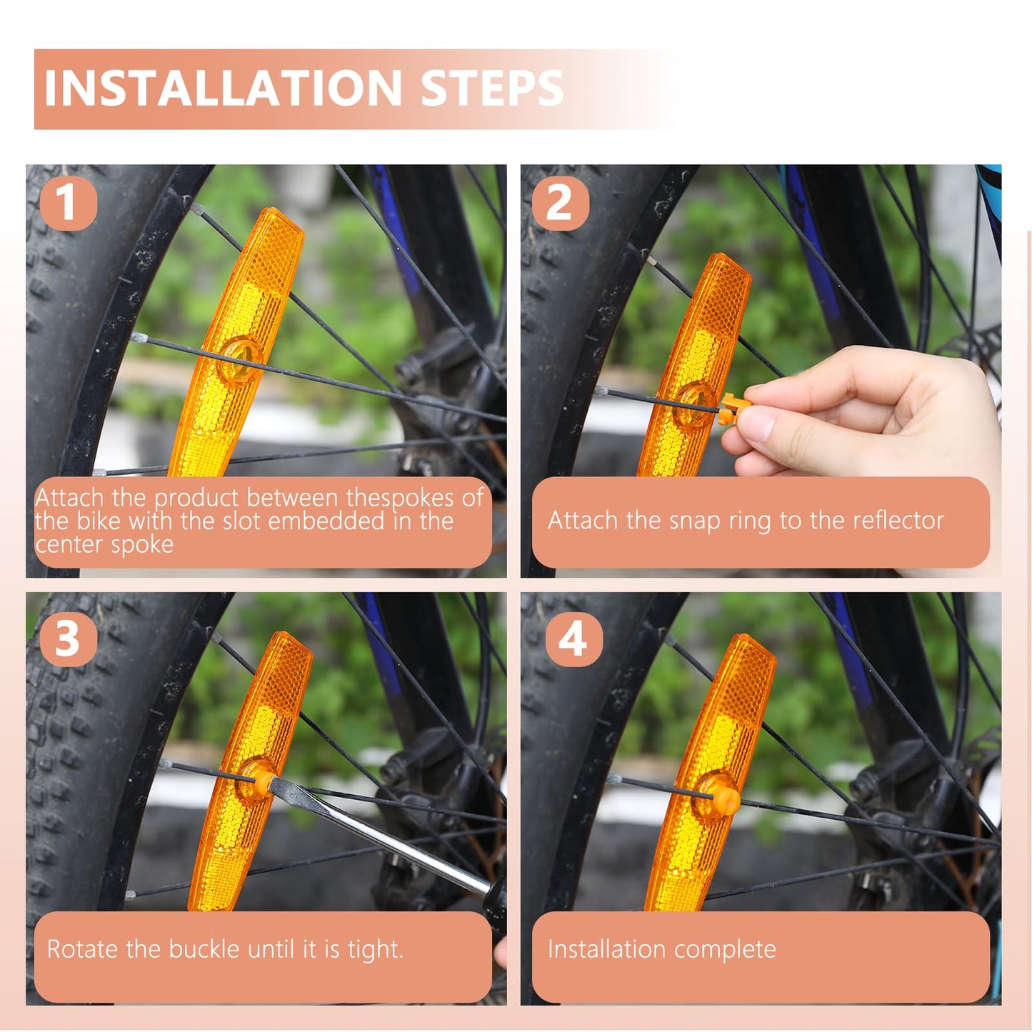 4 PCS Bicycle Wheel Spoke Reflectors Accessories, Bike Front and Rear Reflectors Mountain Bike Safety Warning Reflectors for Night Cycling, Handlebar, Seatpost Bike Front and Rear Reflectors