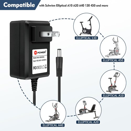 PKPOWER AC Adapter for Schwinn Stationary Bike, Power Adapter for Schwinn A10 A20 101 130 150 170 202 220 230 240 270 420 430 460 Exercise Elliptical Recumbent Trainer