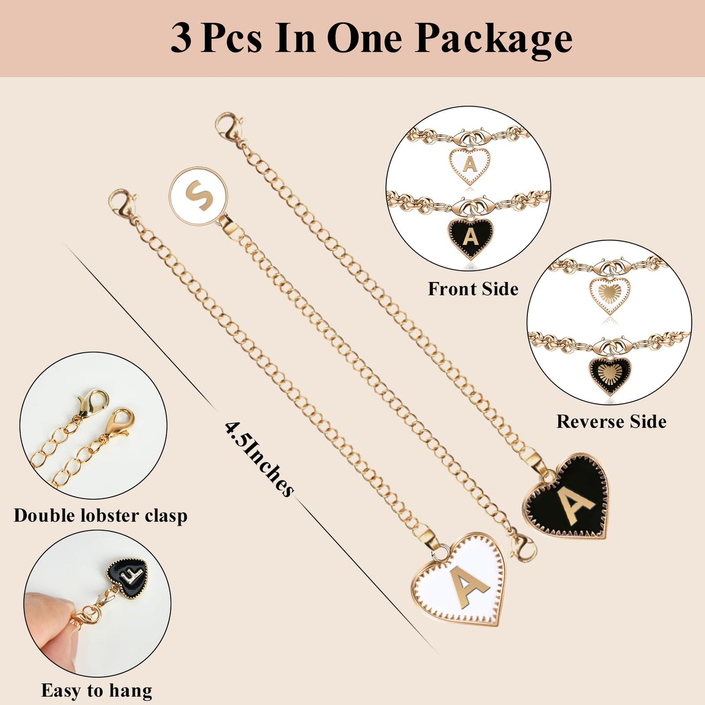 ibeacos Letter Charm Accessories for Stanley Cup, 3PCS Name ID Letter Handle Charm for Stanley/Simple Modern Tumbler, Round &Heart Shape Initial Identification Charms, 3PCS - C