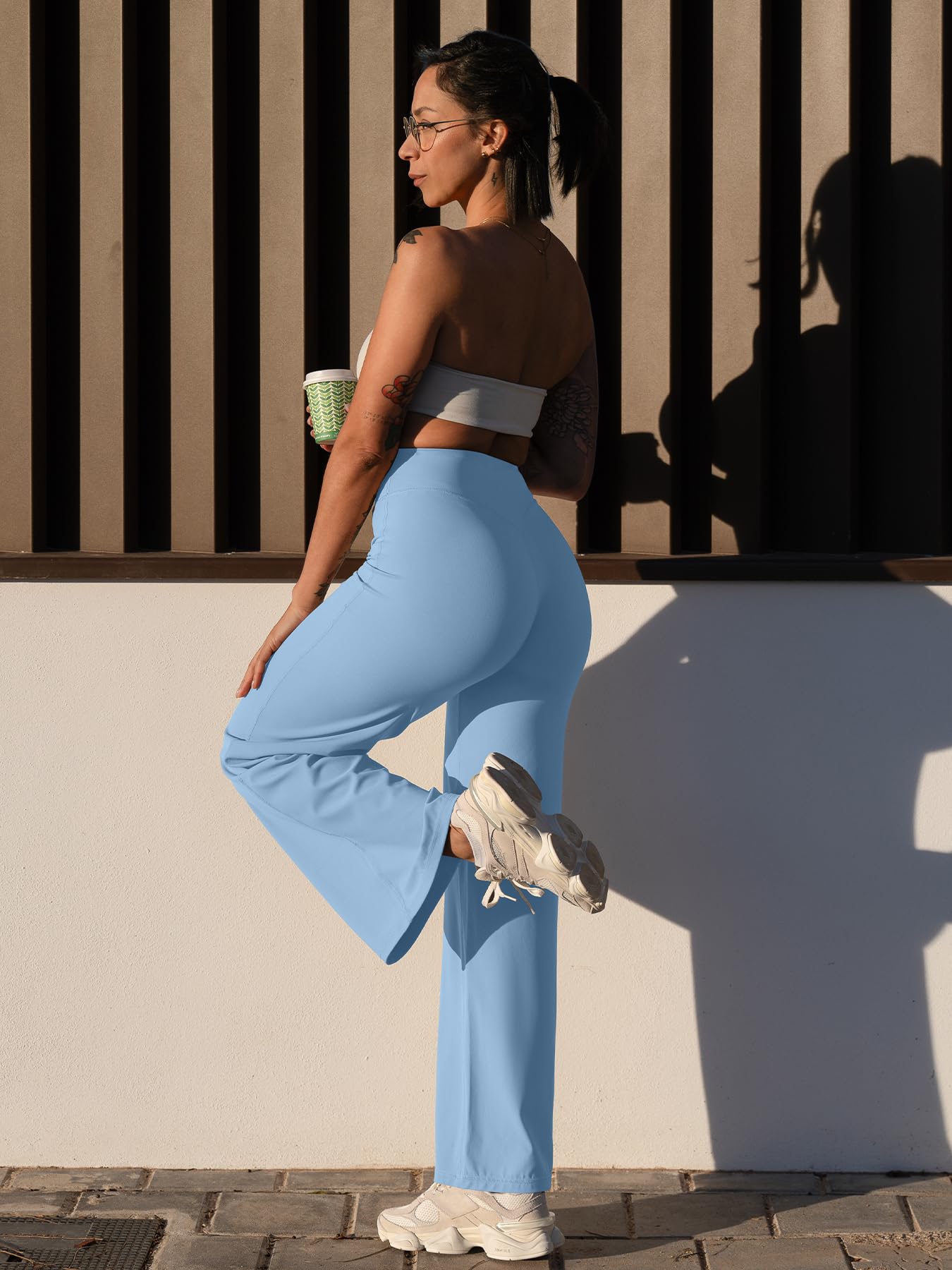 YEOREO Workout Leggings Womens No Front Seam Straight Leggings 29" High Waist Buttery Eddiy Gym Yoga Pants Airy Blue XL