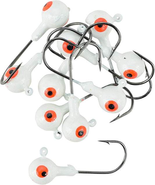 1/4-1oz White Ball Jig Heads - 10 Pack - 5 Sizes to Choose from