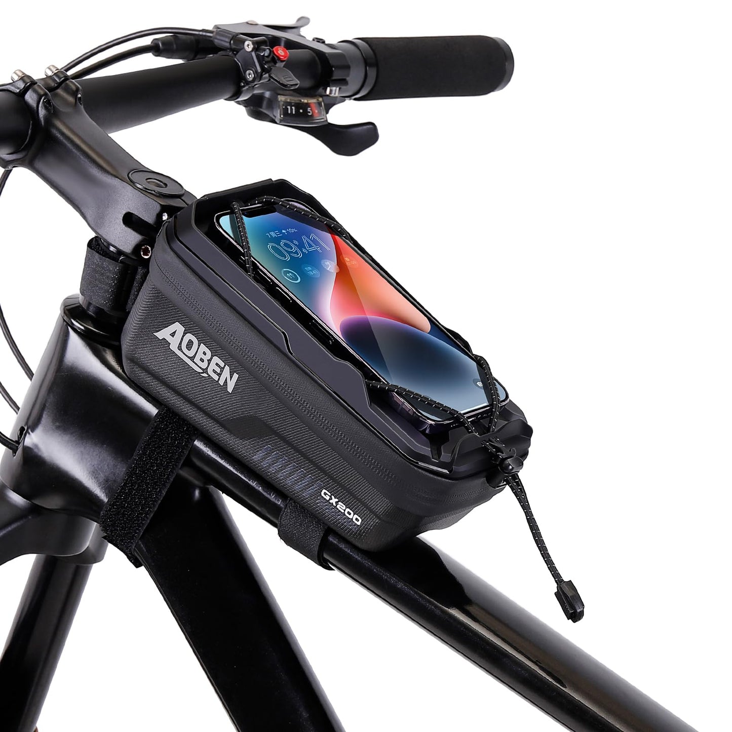 Aoben Bike Bicycle Phone Front Frame Bag for Mountain Bike Road Bike, EVA Hard Casing Bike Phone Holder Bike Phone Mount for MTB, Bike Bicycle Accessories for Cell Phone Under 6.8 Inches (Black)