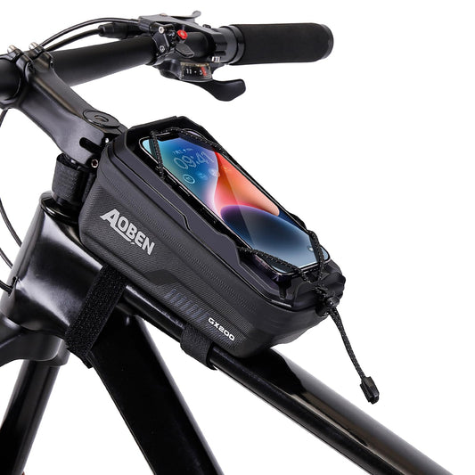 Aoben Bike Bicycle Phone Front Frame Bag for Mountain Bike Road Bike, EVA Hard Casing Bike Phone Holder Bike Phone Mount for MTB, Bike Bicycle Accessories for Cell Phone Under 6.8 Inches (Black)