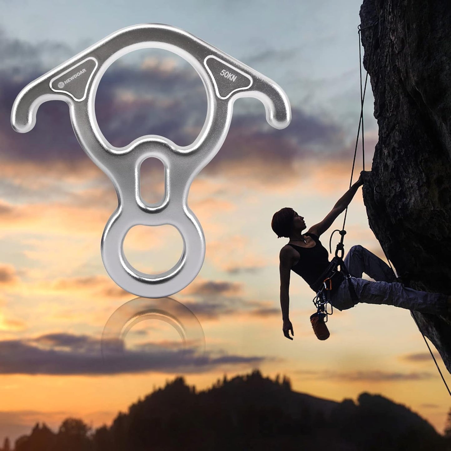 NewDoar 50KN 11000 LBF Rescue Figure,8 Descender Large Bent-Ear Belaying and Rappelling Gear Belay Device for Rock Climbing, Aerial Dance,Ziplining and Peak Rescue 7075 Aluminum Alloy