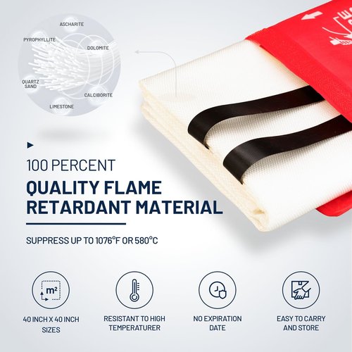 Hoapavi 2-Pack Emergency Fire Blanket for Home & Kitchen, 40” x 40" Flame-Resistant Blankets Suitable for Camping, Barbecue, Picnic, Car, Fireplace & Warehouse Emergency Survival Safety Blankets.
