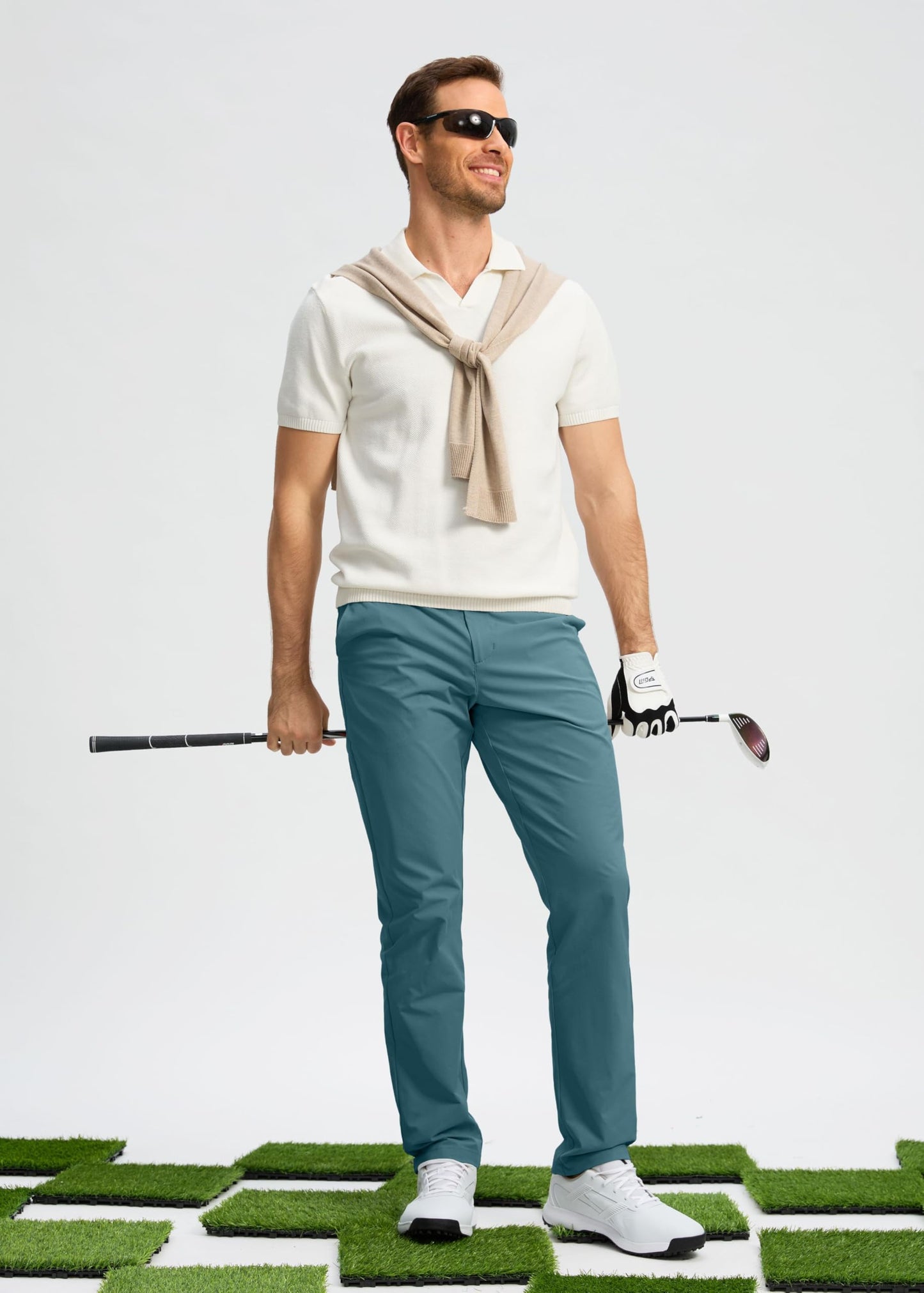 Pudolla Men's Golf Pants Stretch Work Pants for Men Dress Comfy Pants 34 Lightweight Quick Dry Casual Trousers(Vivid Blue 30Wx34L)