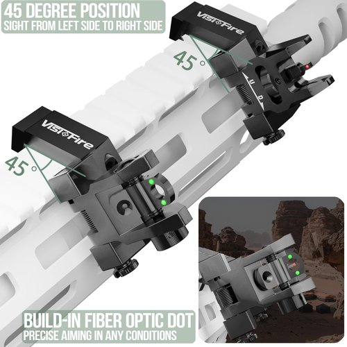 Visiofire 45 Degree Offset Iron Sights| Flip Up Fiber Optic Sights with Red Green Dots| Tool-Free Adjustable Back Up Canted Iron Sights Rapid Transition