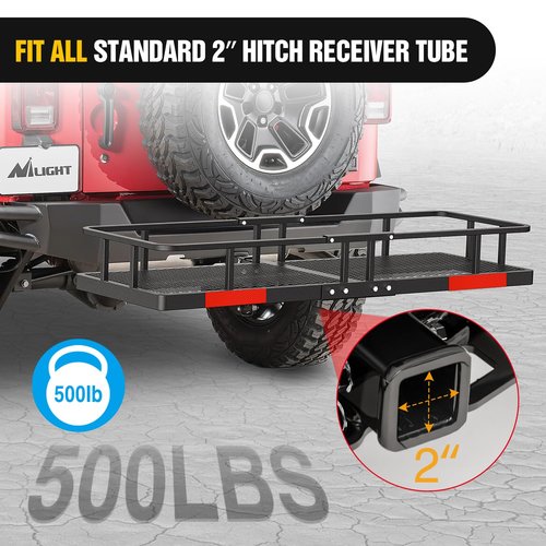 Nilight 60" x 20"x 7.87" Carrier & 5/8" Pin Clip Fits 2-Inch Receiver 500 Lbs Heavy Duty Capacity Luggage Basket Fold Up for SUV Pickup Camping Traveling,2 Years Warranty