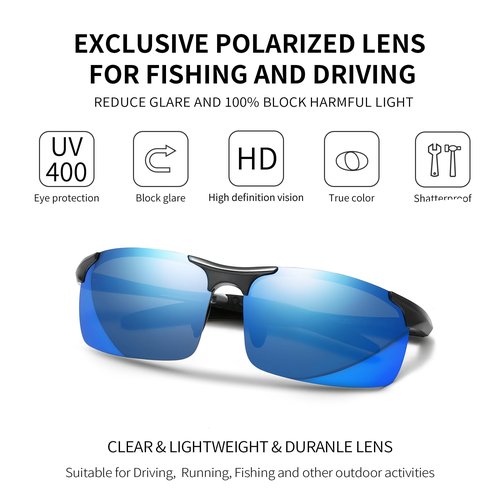 SUNGAIT Men's HD Polarized Sunglasses for Driving Fishing Cycling Running Metal Frame UV400 SGT177-QBL