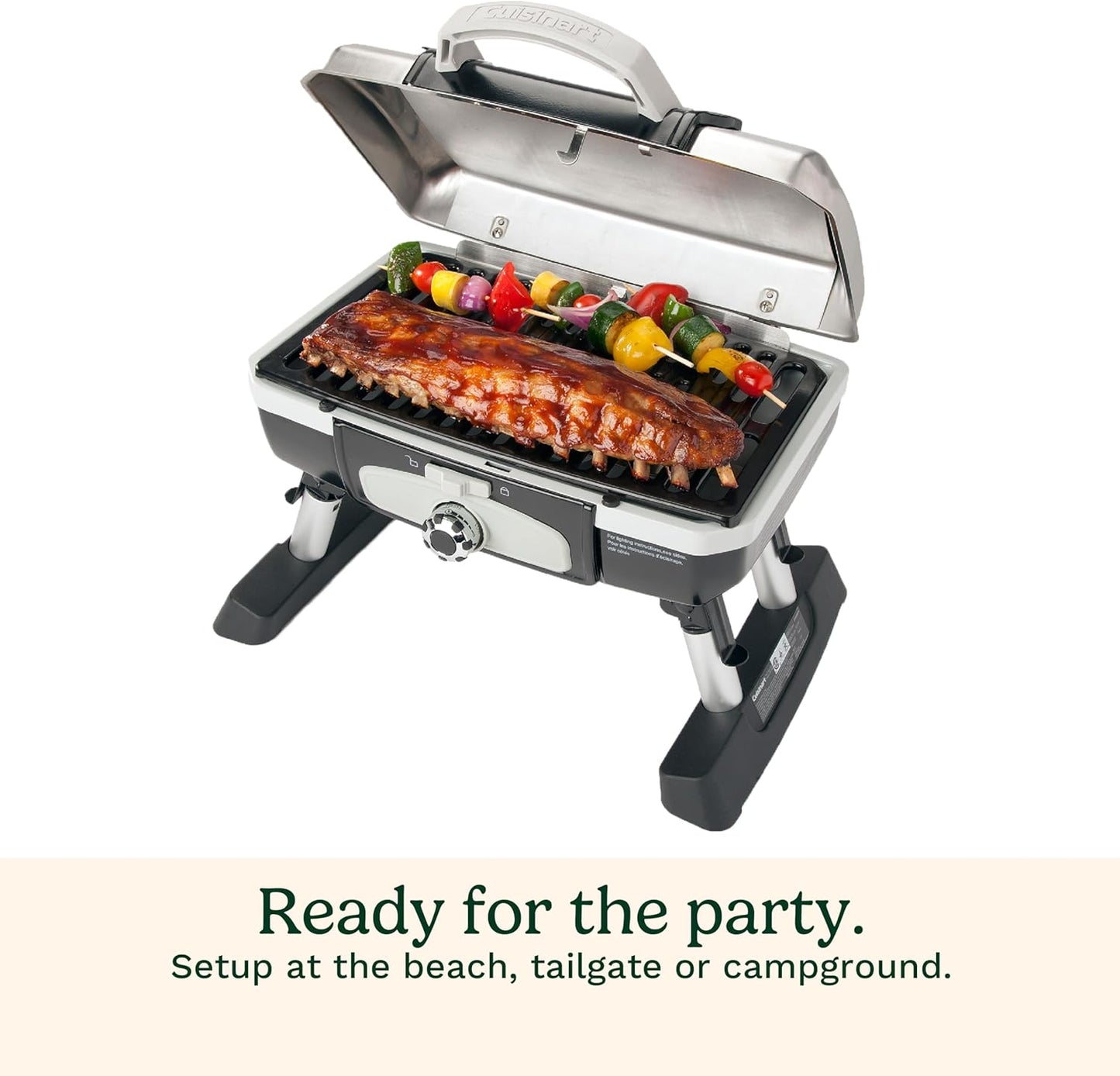 Portable Cuisinart Petite Gourmet Gas Grill - Compact 150 Sq. In. Propane BBQ with 5,500 BTU Burner, Folding Legs & Carry Handles