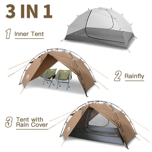 Night Cat Backpacking Tent 2 Person Lightweight Hiking Camping Tent with Foldable Pole, Double Layers Waterproof Fast Setup Ultralight Tent - 2 Doors