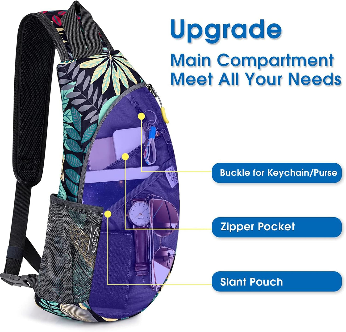 G4Free Sling Bag for Men Women, Small Crossbody Backpack Lightweight Chest Shoulder Bags for Travel, Outdoor and Sports (Black)