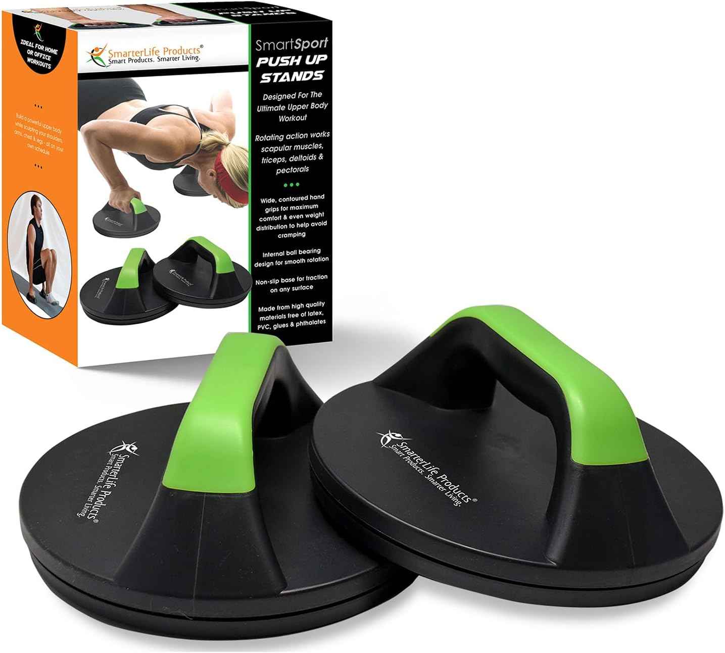 SmarterLife Push-Up Bars for Men & Women - Non-Slip Handles with Comfort Grip & Workout Guide