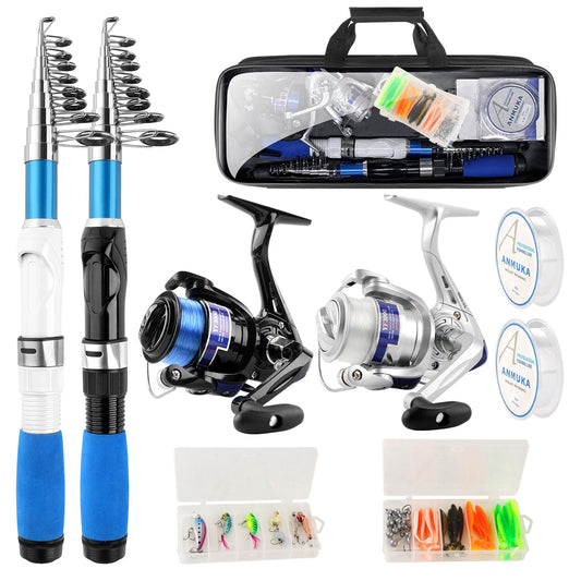 Fishing Rod and Reel Combo,2PCS Collapsible Fishing Rod Set, Lines and a Carrier Bag,Fishing Pole Kit for Saltwater Freshwater