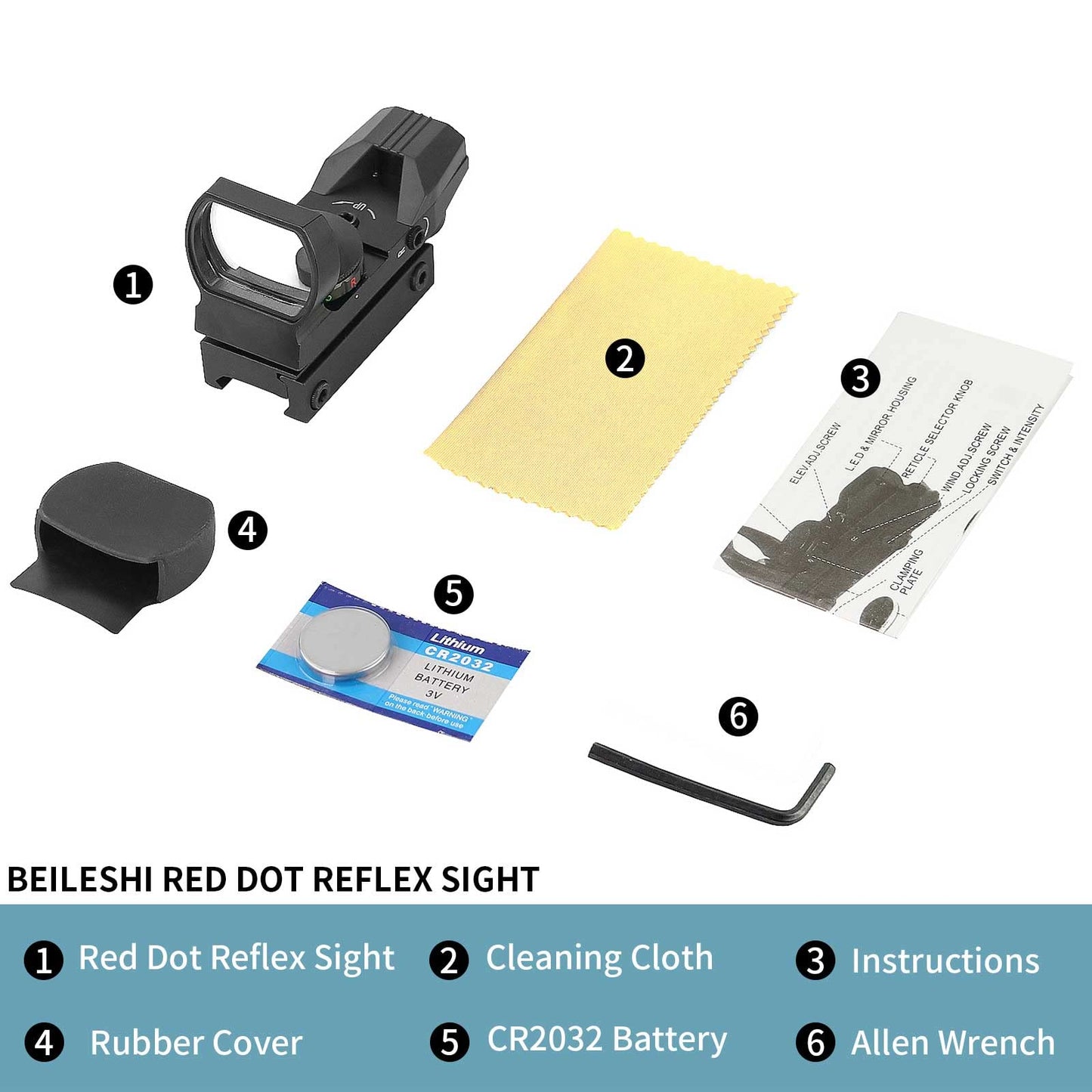 Beileshi Reflex Sight,Adjustable 4 Reticle Styles 5 Brightness Settings Red Green Dot Sight with 20mm Rail Mount