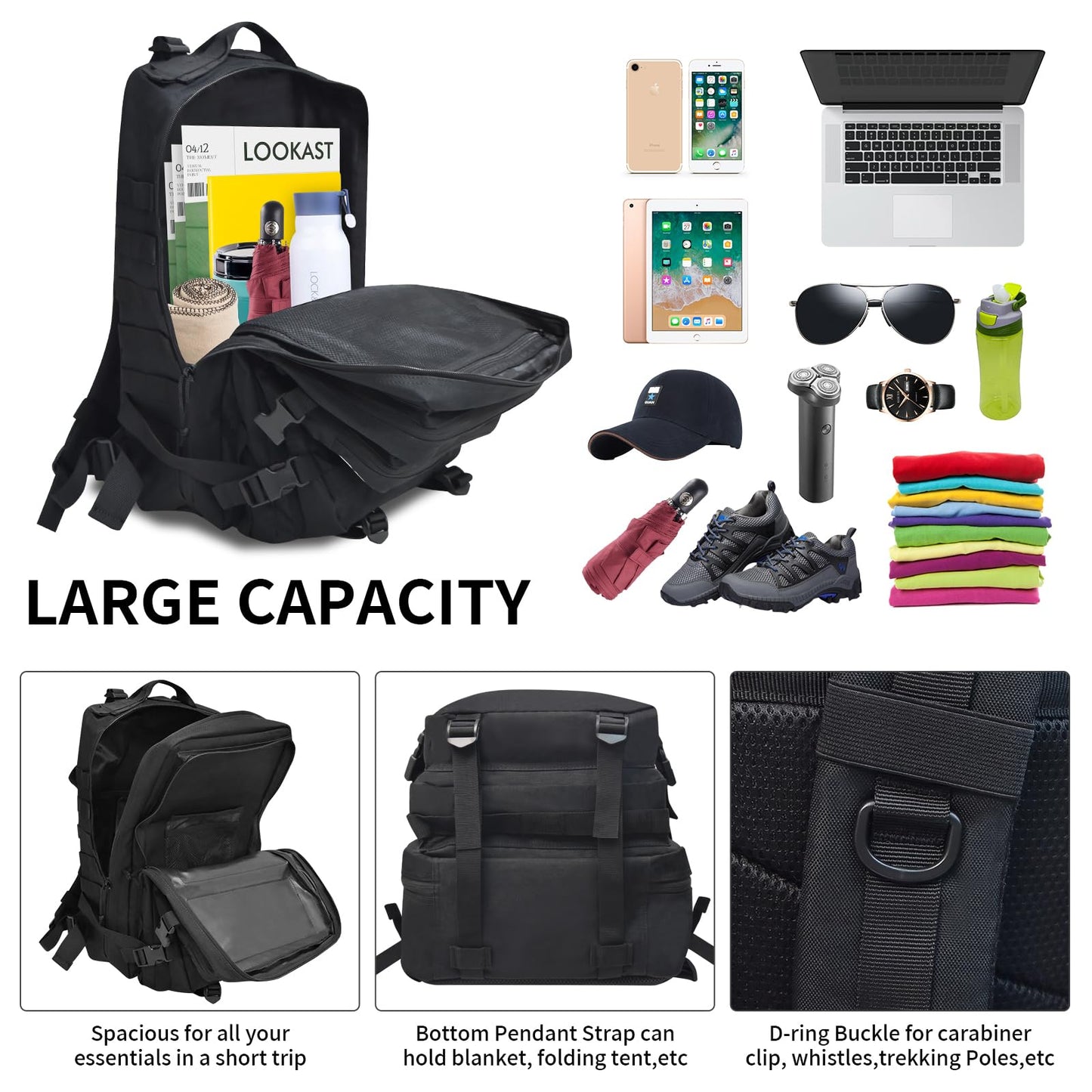 ILLINOS Tactical Backpack For Men Camping Rainproof 47L, Suitable For Mountaineering, Outdoor Travel Military Tactical Backpack,3-Day Assault Military Backpack，Men's And Women's Rucksack