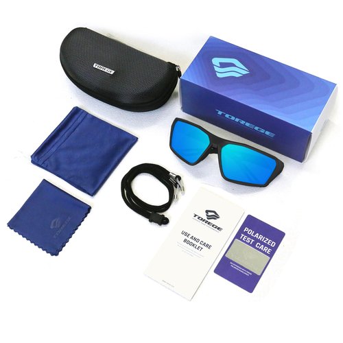Polarized Sports Sunglasses for Men Women Fishing Running Driving Cycling Sunglasses Theseus TR36 (Matte Black&Ice-blue Lens)