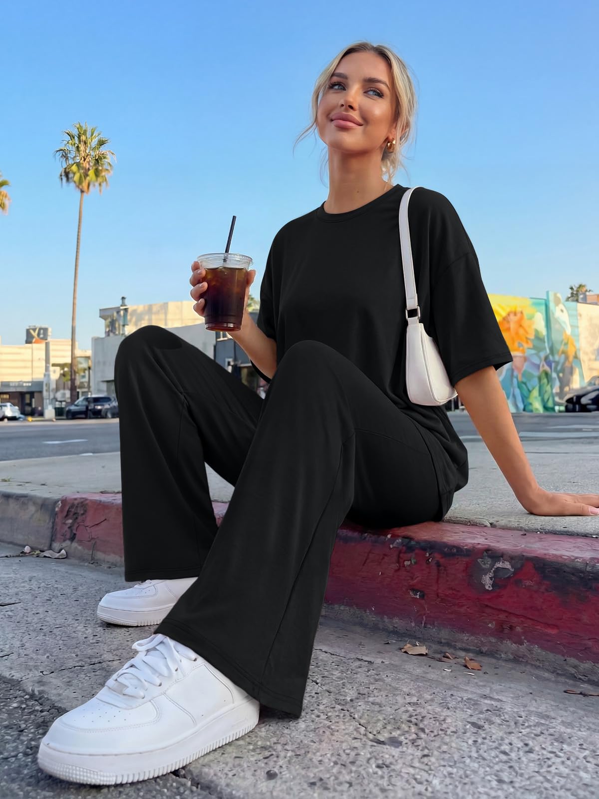 Trendy Queen Women 2 Piece Matching Summer Lounge Sets Clothing 2026 Short Sleeve Shirts & Pants Travel Outfit