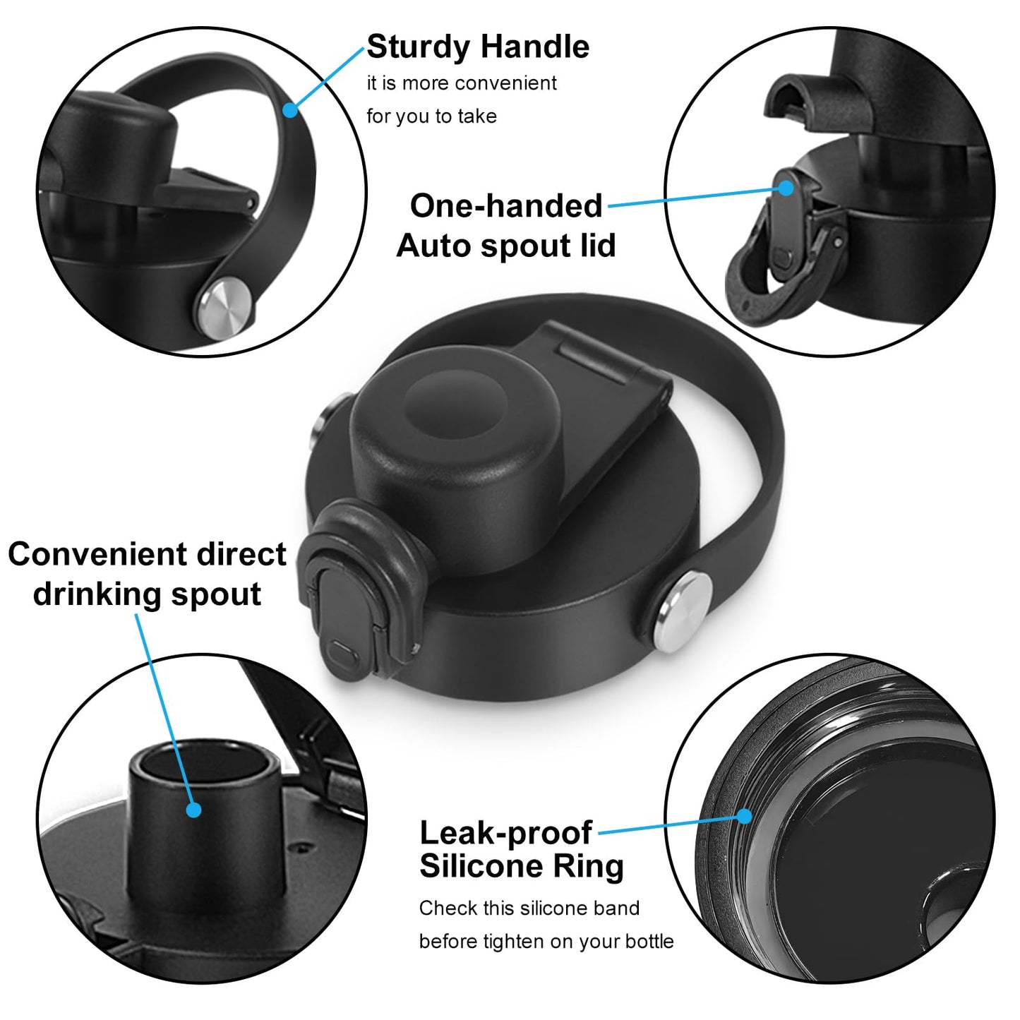 ABOTOCUP One-Touch Spout Lid for Water Bottle Insulated Wide Mouth, Flex Spout Lid Compatibility Most Sports Water Bottle 12 16 18 20 32 40 64 oz, Spout Lids for Simple Modern Ascent Water Bottle