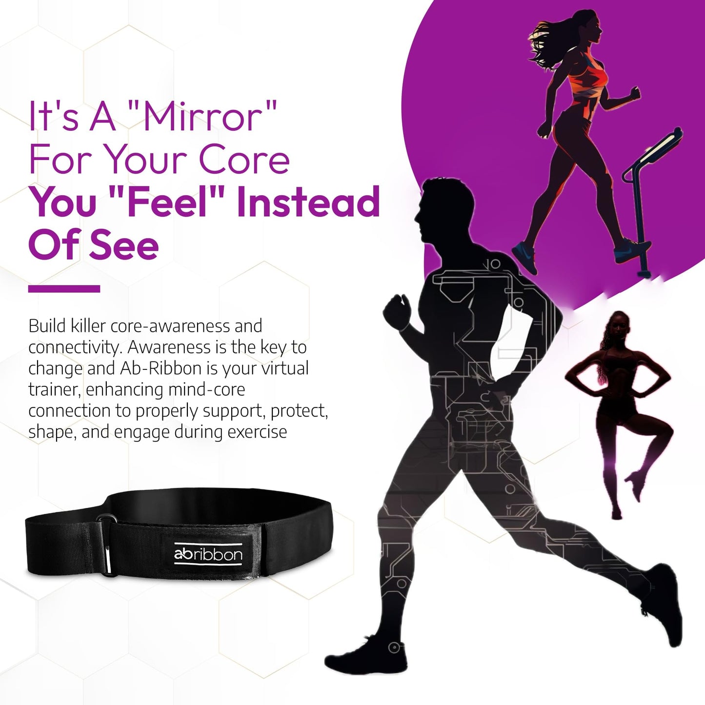 Ab-Ribbon by HYPOXiX Fitness, Abdominal Mirror Sensory Belt for Pilates Barre Yoga Breathography Technique Breathwork and Physical Therapy, (M-XL) Fits Waists 25.5in - 40.5in 64.77cm -102.87cm