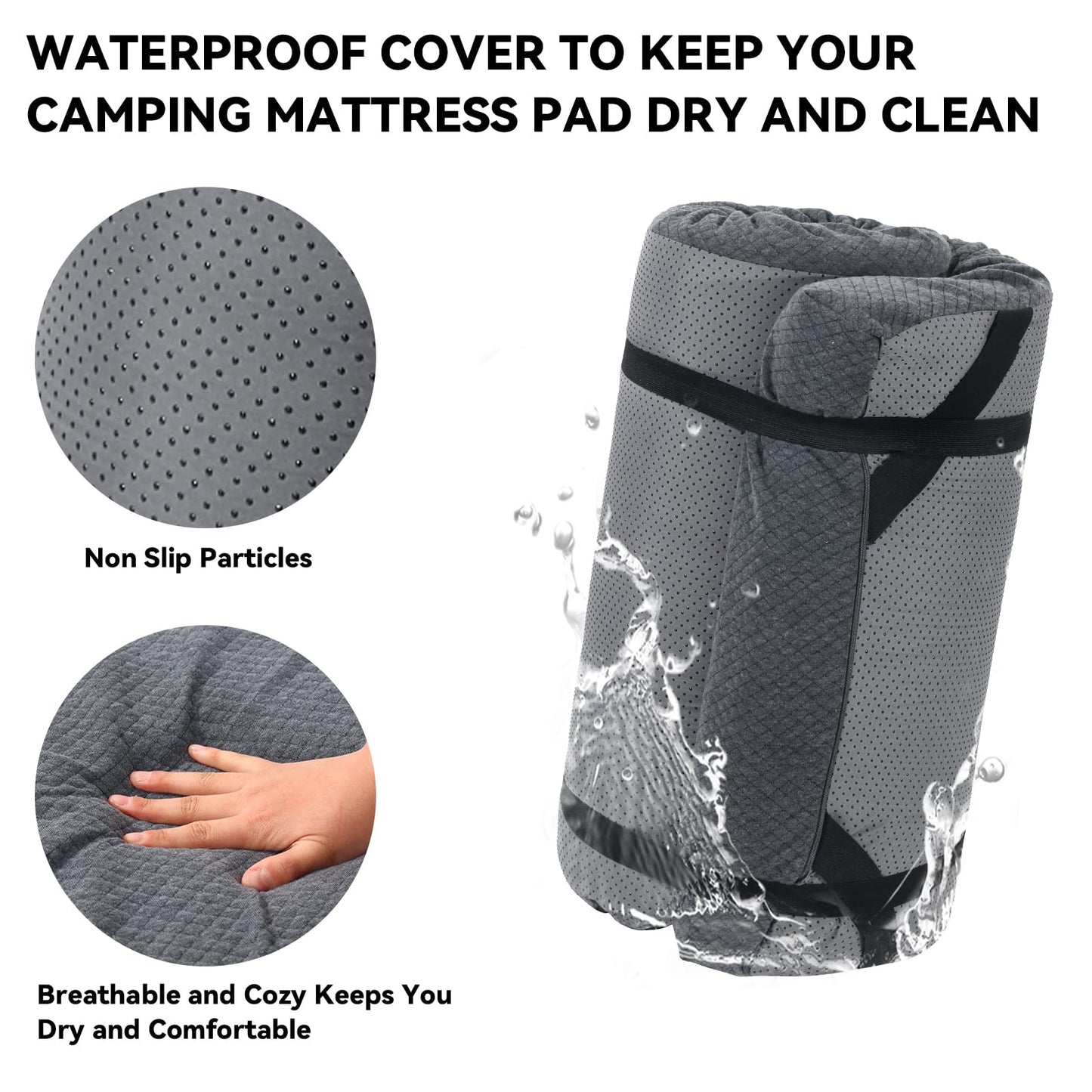 HOMBYS Memory Foam Camping Mattress Pad,Portable Sleeping Pad for Adult,Waterproof Cot Mattress,Roll Up Floor Mattress,Foldable Backpacking Travel Bed for Hiking,Guest Bed (Grey, COT: 72"x24"x3")