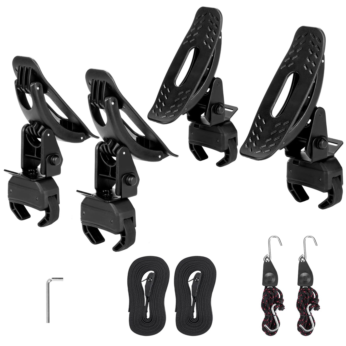 BougeRV Kayak Roof Rack Saddles, Crab Roof Mounting Kit Fits Most Car SUV Truck Cross Bars, Carrier Kayak Paddle Board Surfboard with Tie Down Straps Ratchet Strap,150LBS Load Capacity(2 Pairs)