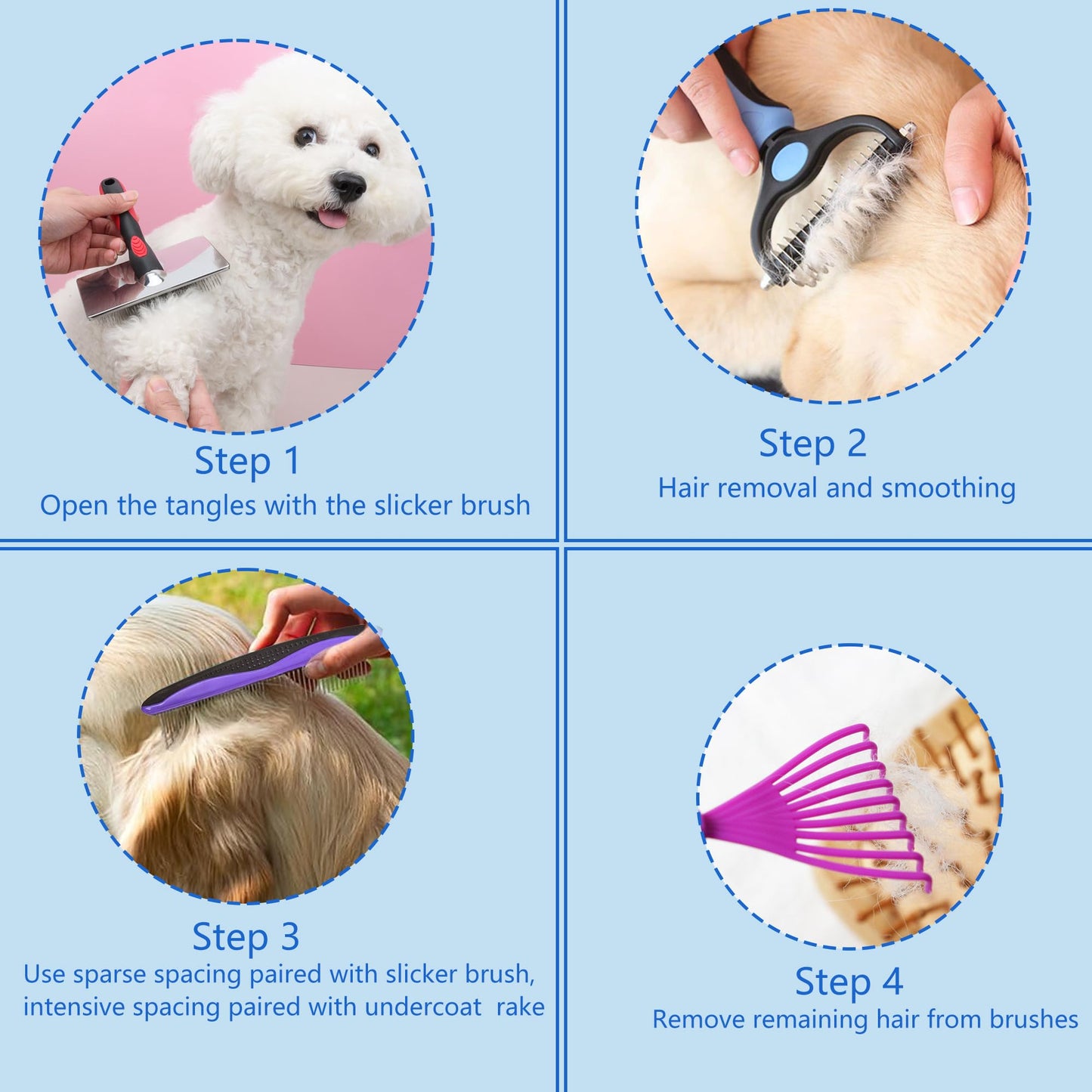 EAFBAO 5-in-1 Dog & Cat Extra Long Pin Grooming Kit Slicker Brush for Large Dogs Cats Remove Loose Fur, Undercoat Brush for Shedding, Dematting Comb & Cleaner for Long Haired Pets