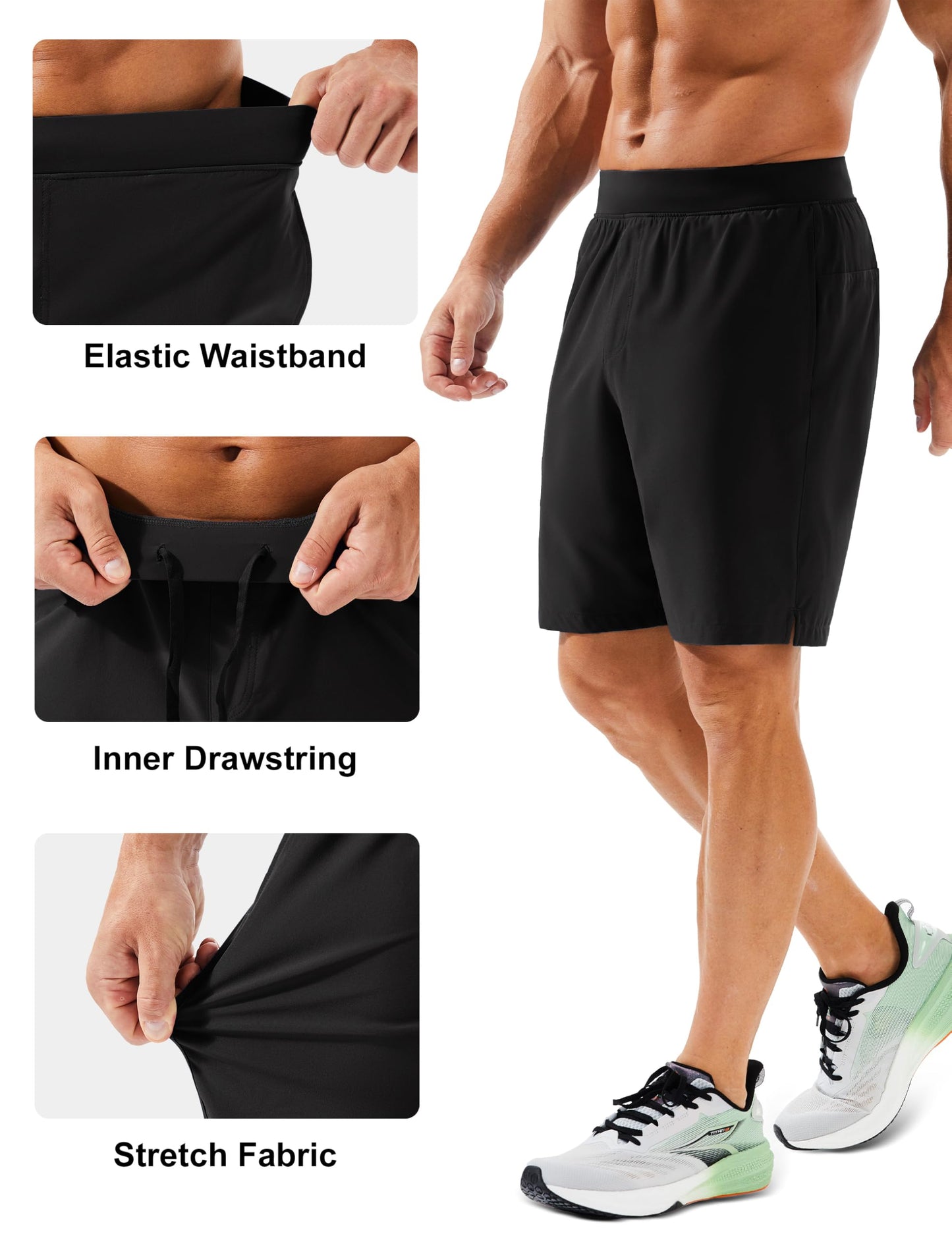 MAGCOMSEN Men's Running Athletic Shorts 8 Inch Inseam Quick Dry Lightweight Workout Gym Sports Hiking Shorts UPF 50+ Black 38