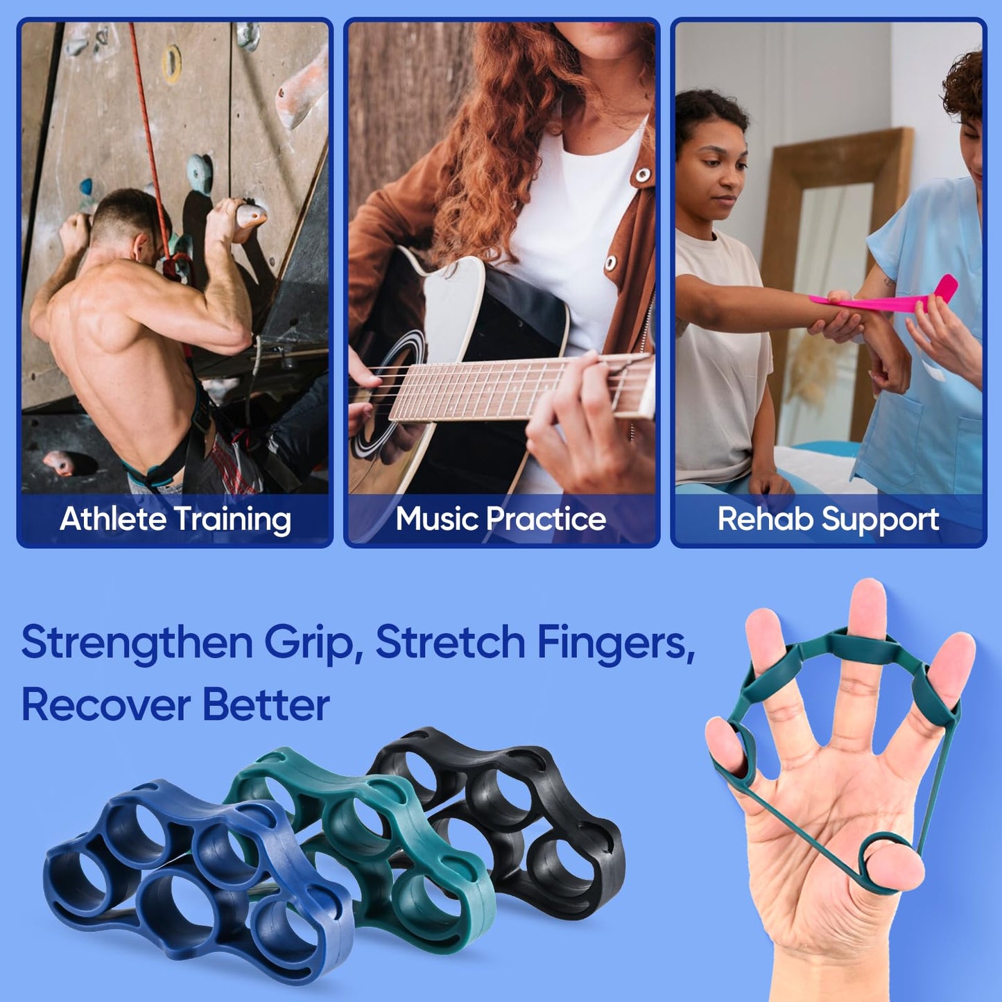 FitBeast Grip Strength Trainer – 6 Pieces Hand Therapy Kit with Finger Extension Exerciser & Stress Balls for Adults, Rehab & Strength Training – for Men, Women, and Seniors (6-Piece Cool Tones)