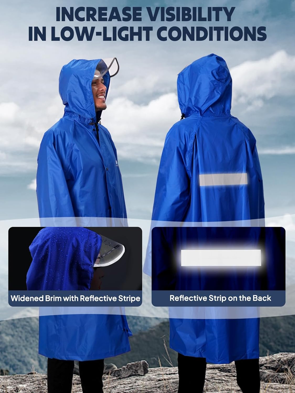 ANYOO Hood Rain Poncho Waterproof Lightweight Raincoat for Men Women Adult with Pocket for Hiking Camping Outdoor Activities